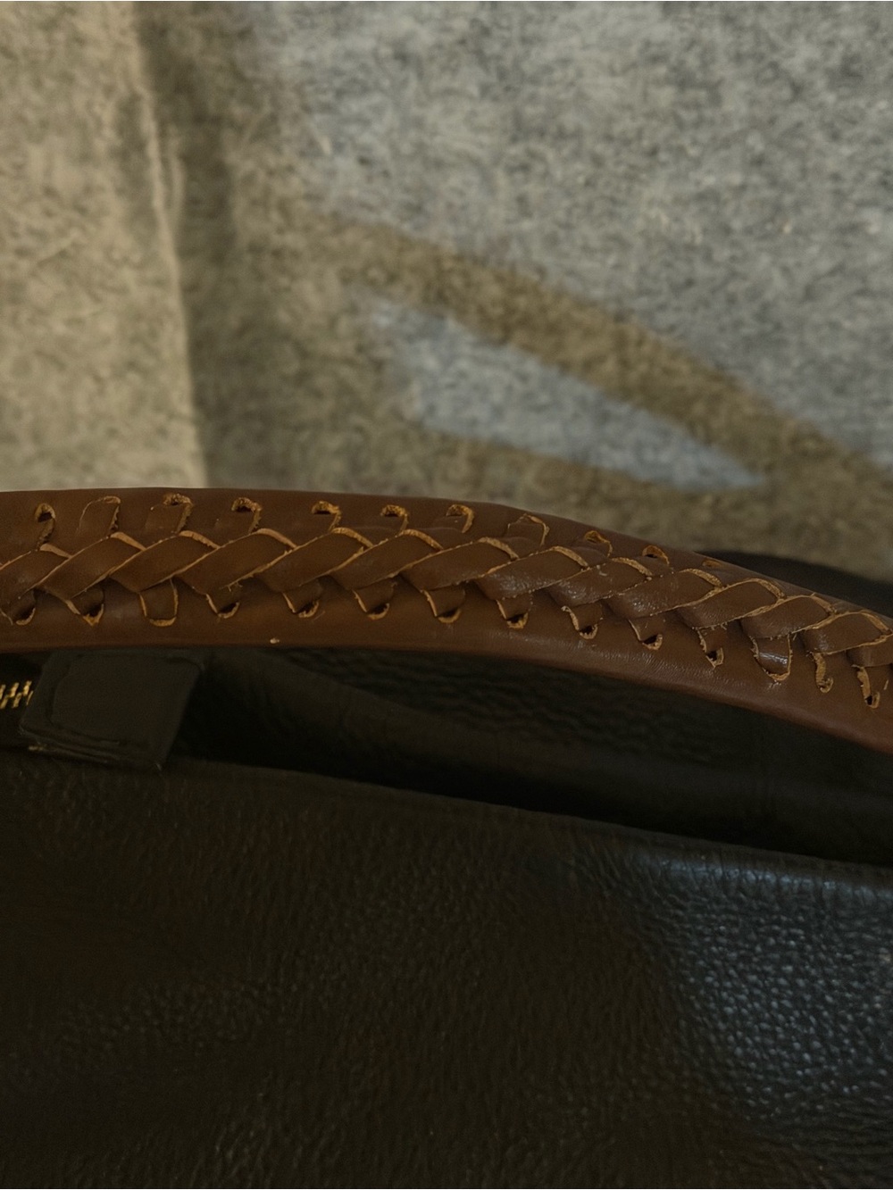 Varrlale Genuine Leather Black Hobo Shoulder Bag Brown Braided Handle - Picture 8 of 9